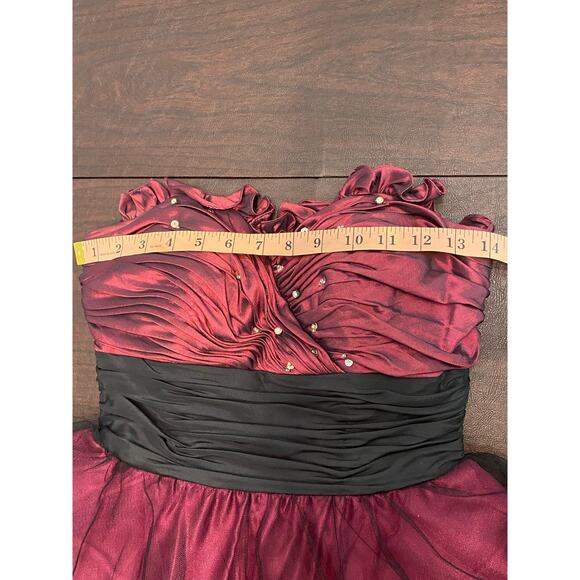 Burgundy Holiday Party Dress Black Tulle Rhinestone Sze 4 Whimsigoth Christmas - Picture 11 of 14
